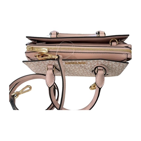 MICHAEL KORS  SHEILA SMALL CENTER ZIP SATCHEL CROSSBODY BAG MK ROSE GOLD/WHITE - Picture 5 of 10